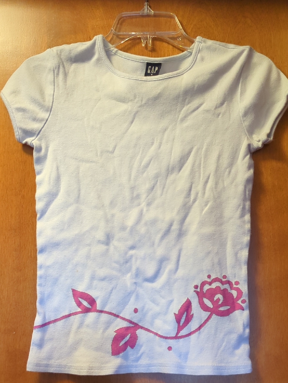 GAP Light Blue Short-Sleeve Tee with Pink Floral Hem